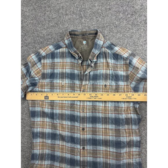 Kuhl Shirt Mens Medium Blue Plaid Linen Cotton Short Sleeve Button Front Casual - Picture 3 of 6